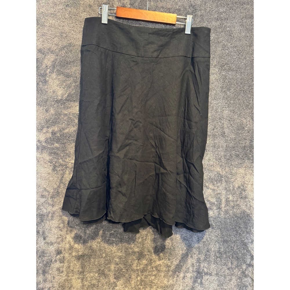 NIC+ZOE Womens‎ Black Linen Blend A-Line Midi Skirt Smocked Back Size 8